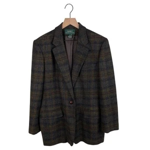 Vintage Lauren Ralph Lauren Women's Size 16 Plaid Wool Blazer Equestrian Preppy - Picture 1 of 10