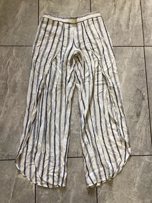 Drew Pants Womens Small White Blue Striped Wide Leg Lightweight Beach Lounge - Image 1 of 4