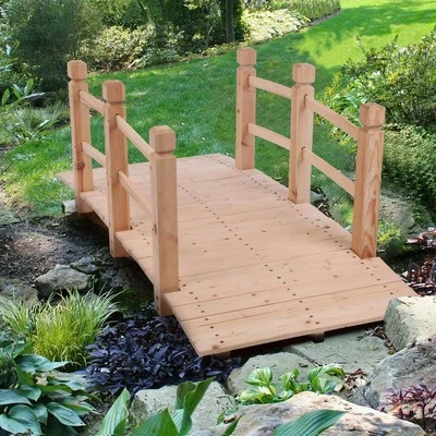 5 ft Wooden Bridge Stained Decorative Solid Wood Garden Pond Arch Walkway - Image 1 of 4