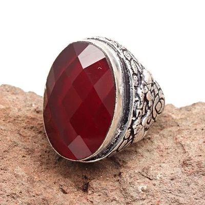Joia de prata feita à mão com pedra preciosa de granada vermelha "7,5" - Imagem 1 de 4