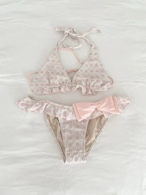 Conjunto de bikini vintage leg avenue rosa ojales lazo volantes coqueta y2k ♡ Foto 1 de 4