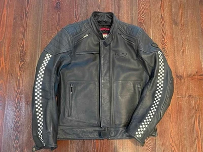 Auténtica chaqueta de cuero para motocicleta Triumph Café Racer negra mediana Braddan Foto 1 de 4