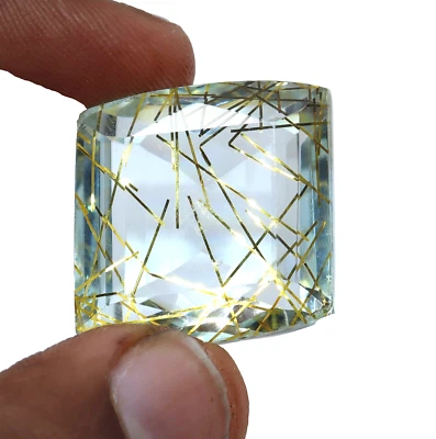 69 Ct Certified Natural Yellow Rutilated Quartz Fancy Cut Doublet Loose Gemstone - Image 1 of 4