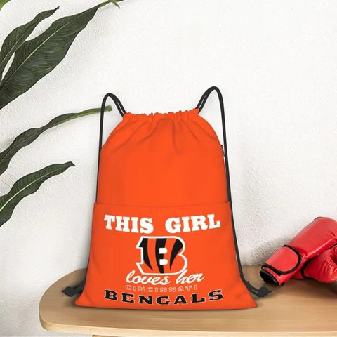 This Girl Loves Her Cincinnati Bengals Drawstring Backpack Waterproof & Light Cover