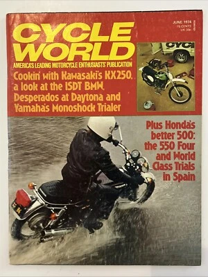 1974 Июнь Cycle World мотоциклетный журнал Kawasaki KX250 Honda CB550 ISDT BMW - Изображение 1 из 4