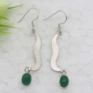 Silver Green Onyx Earrings 925 Sterling Handmade Gemstone Jewelry Gift For Her - Picture 1 of 2