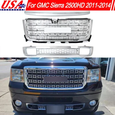Chrome Hood Molding Upper Lower Grille Set For GMC Sierra 2500 3500 HD 2011-2014 Foto 1 de 4