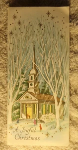 Vintage Christmas Card Unmarked 31-29 Snow Scene with Church, Embossed - Picture 1 of 2