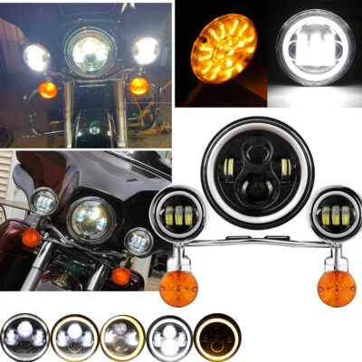 Faro LED de 7 pulgadas y luces antiniebla de paso para Harley Road King Foto 1 de 4