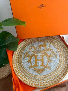 Hermes Mosaico Oro Tarta Plato Servir Vajilla Plato Auténtico Nueva Caja 32 cm - Imagen 1 de 9
