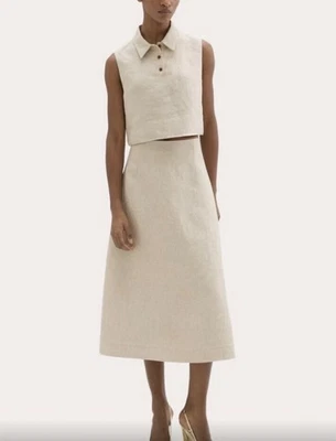 Falda Midi Theory Cintura Alta Círculo Talla 4 Lino Color Lino Nueva Foto 1 de 4