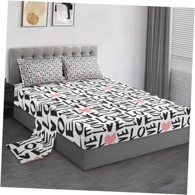 Juegos de sábanas tamaño, rosa San Valentín microfibra suave 4 piezas ropa de cama Queen Love Foto 1 de 4
