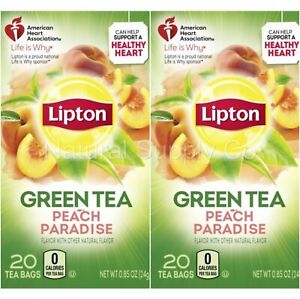 Lipton Green Tea Bags Peach Paradise 2 Pack (2 Boxes, 40 Bags)