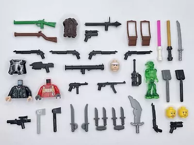 Lego Accessories Pack Custom Weapons Torso Shovel Alien Halo Rifle Armor Beard - Image 1 of 3