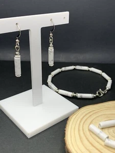 white turquoise tube beads DIY Bracelet And Earrings Set silver plated spacer - Picture 1 of 6
