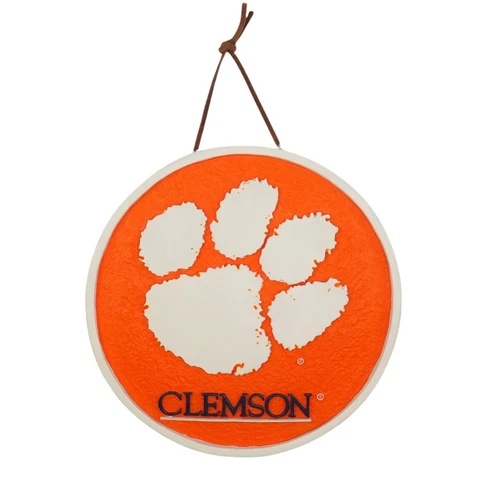 Clemson Tigers Round Wall Hanging Plaque Orange White Tiger Paw Decor  - 9 inch Cover
