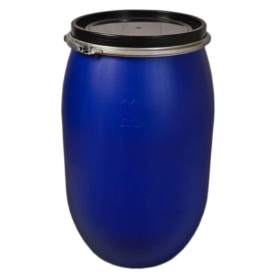 F&R Weithalsfass Futtertonne Fasssilage Gepäcktonne 180 Liter mit Metallring blau