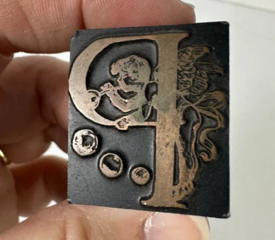 Bloco de impressora tipográfica vintage LETRA P bolhas de sopro de fadas ART DECO - Imagem 1 de 4