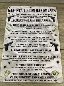 Gangsta 10 Commandments Sign Aluminum Metal 8 1/4x11 1/2 Garage Man Cave - Picture 1 of 7
