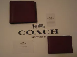 COACH COMPACT SPORT CROSSGRAIN LEATHER SPORT ID WALLET IN BLACK CHERRY - F74974 - Picture 1 of 6