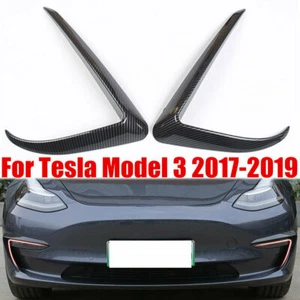 Front Fog Light Eyebrows Trim Carbon Fiber Black For Tesla Model 3 2017-2019 AS - Picture 1 of 5