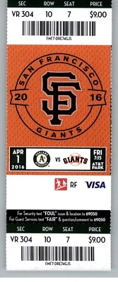 Boleto completo Oakland Athletics vs San Francisco Giants 1/04/2016 Foto 1 de 2