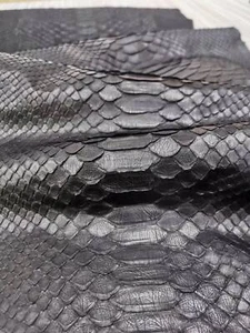 Genuine Python Leather Skin Hide Scales lifted Pre-cut Piece Aniline Black - Picture 1 of 5