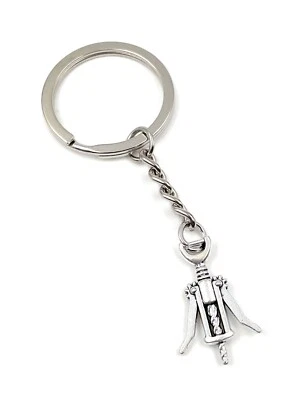 Portachiavi Cavatappi Vino Argento Metallo Charm - Immagine 1 di 4