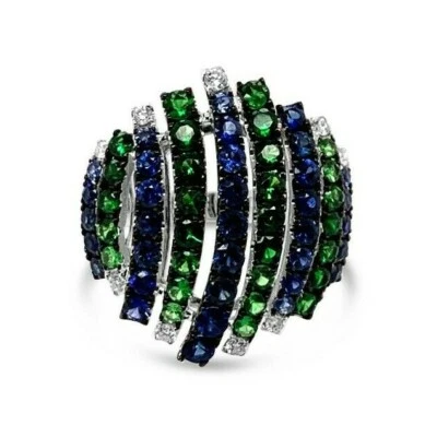 Anillo LeVian Oro Blanco 18K 2.48 TCW Zafiro Verde Granate G-H SI2 Diamantes Talla 7 Foto 1 de 4