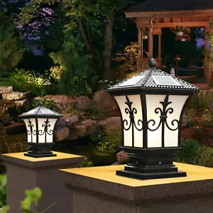 Post Light Solar Powered Outdoor LED Pillar Lamp Fence Fixture Yard Garden Black - Picture 1 of 16