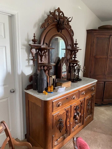 Victorian Walnut Marble Top Huntboard Buffet Sideboard Cover