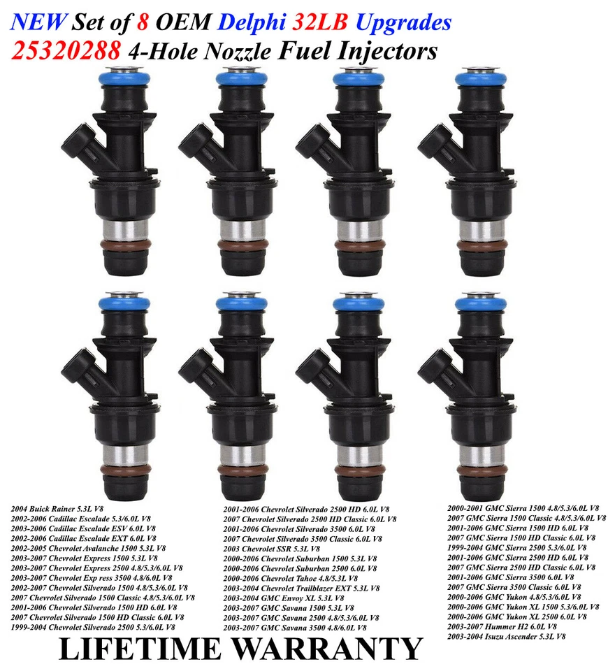 Nuevos inyectores Delphi 8X 2001-2006 Chevrolet Silverado 1500 HD 6,0 L 32 LB 340 cc Foto 1 de 1