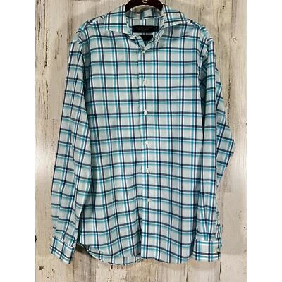 The Mens Store Bloomingdales Button Front Shirt Blue Plaid Non Iron Medium READ - Image 1 of 4