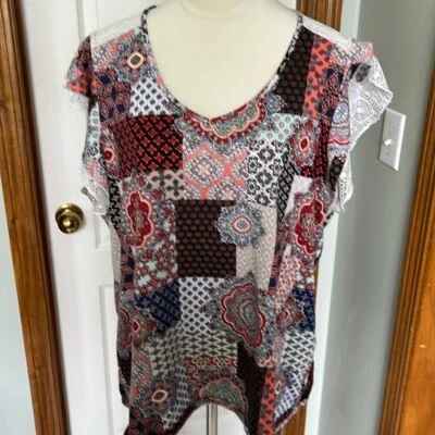 Bobbie Brooks 女式上衣 2XL 码拼布蕾丝 — 第 1/4 张图片