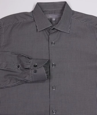 Camisa para hombre Neiman-Marcus negra gris a cuadros de algodón con botones grande Foto 1 de 4