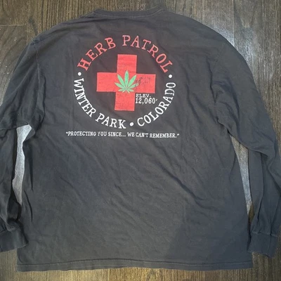 复古 Winter Park Colorado 滑雪草药巡逻长袖衬衫 - 黑色 - 大号 — 第 1/4 张图片