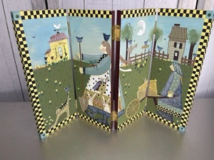 Williraye Studio Hand Painted Mini Wooden Screen Primitive Folk Art Farm Garden - Picture 1 of 5