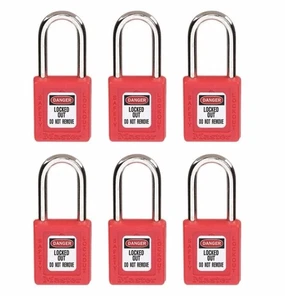 6 Master Lock 410Red Lockout Padlock Different Keys Non Conductive Thermoplastic - Picture 1 of 9