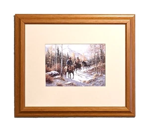 Jack Terry Framed & Matted Print "Early Snow" Mountains Horses Cowboys 14x12 - Picture 1 of 6