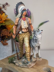 Veronese Native American Indian Warrior & Wolf Statue - Picture 1 of 24