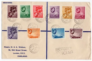 SEYCHELLES 1938 REGISTERED COVER TO UK FRANKED TEN DIFFERENT KGVI DEFINS TO 50C - Picture 1 of 1