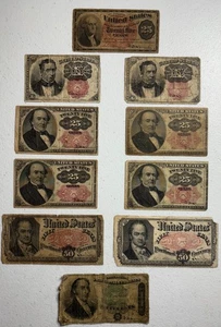 Lot of 10 U.S. Fractional Currency Notes – 10¢ 25¢ 50¢ – Civil War Era - Picture 1 of 24