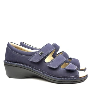 DUNA BLAUE LEDERSANDALEN MIT TRIPLE STRAP HINTERE STÜTZE UND HERAUSNEHMBARER EI - Picture 1 of 4