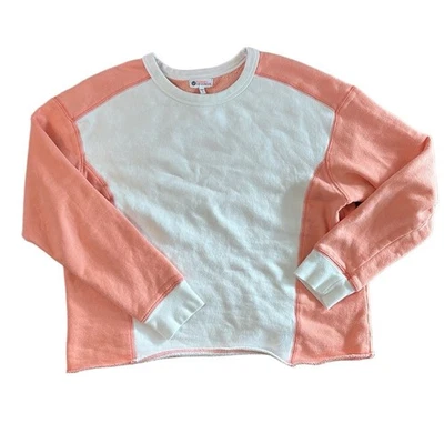 Sundry For Evereve Color Block Sweatshirt Women M (2) Peach White Pullover Crew - Image 1 of 4