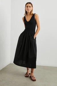 Rails Franca Large Black Poplin Twist Dress Classic Midi - Picture 1 of 5