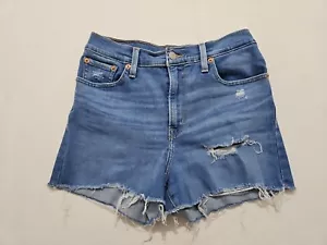 Pantaloncini jeans donna Levis vita alta taglia 29 blu chiaro lavaggio tagli iper morbidi - Foto 1 di 9
