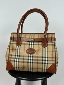 Vintage Burberrys Nova Check Tote Bag Brown Leather Trim - Picture 1 of 24