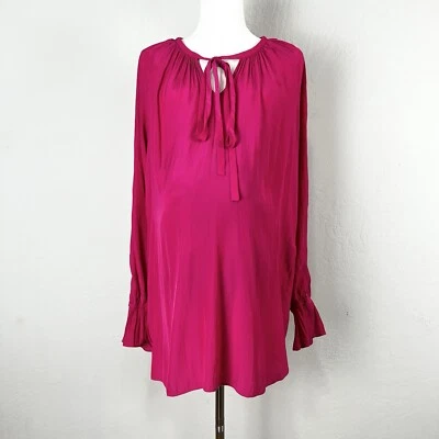 Ramy Brook Maternity Blouse Peasant Cut Out Grommet Long Sleeve Bright Pink M - Image 1 of 4