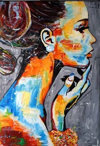 Original hand painted large oil painting abstract portrait of a beautiful woman - Picture 1 of 19
