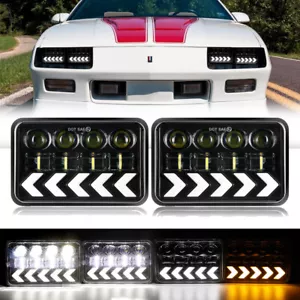 Pair 4x6" LED Headlights Hi/Lo DRL Dynamic Turn Signal For Chevy Camaro Caprice - Picture 1 of 12
